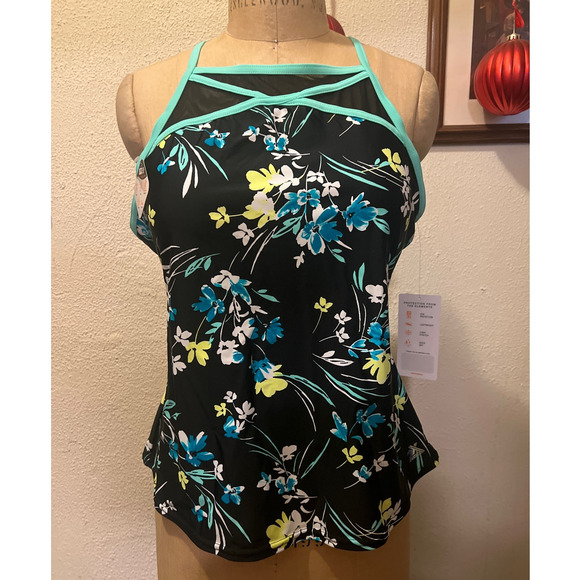 ZeroXposur Floral Windowpane Adjustable Strap Tankini Swimsuit Top NWT Size 0X - Picture 3 of 8
